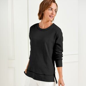 Talbots Cozy Crush Crewneck Sweatshirt Black UPF 50+ SunWell Womens XL